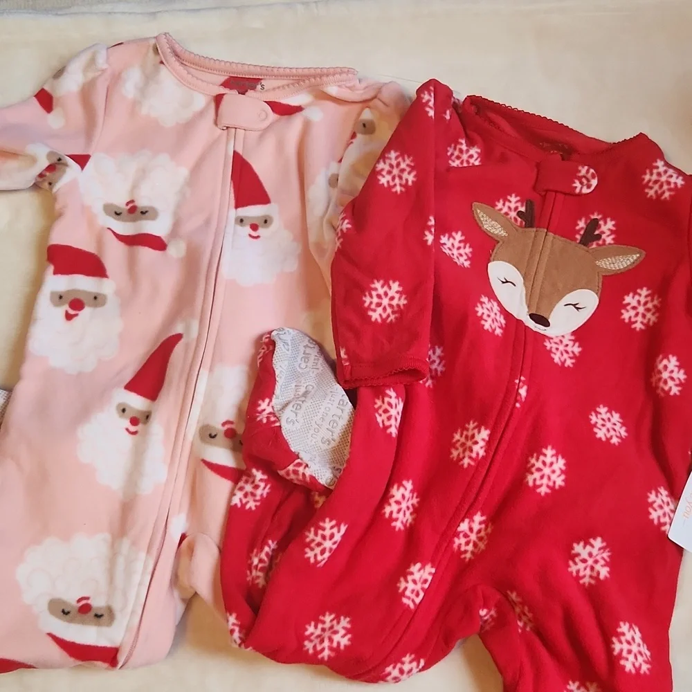 Carter's Holiday, Christmas Santa and Reindeer, Zip-Up Onesies 18 months